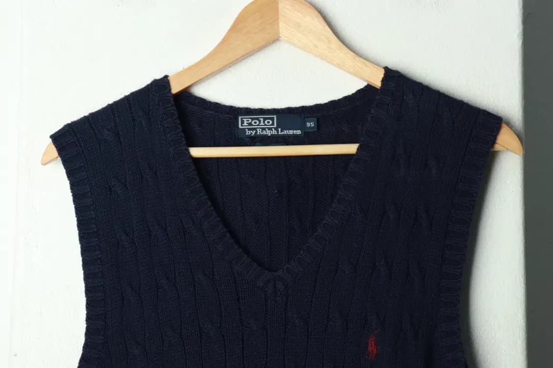 (M-L) 폴로 랄프로렌 니트 조끼 케이블 꽈배기 네이비-169C3 상품이미지3