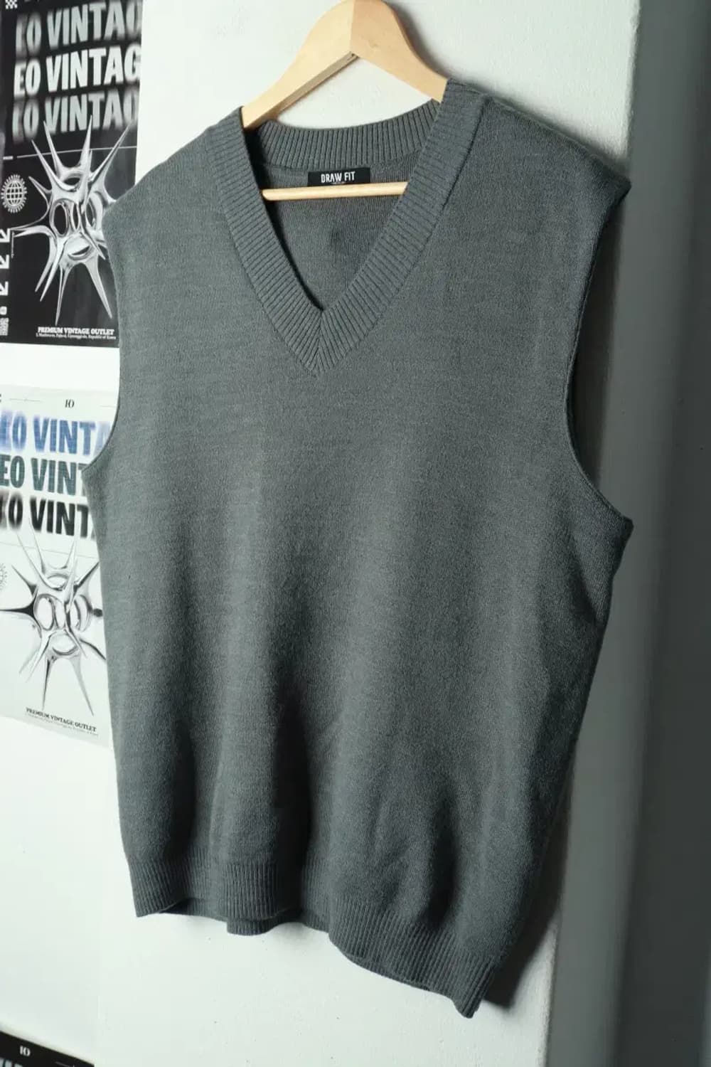 (M-L) 드로우핏 니트 조끼 루즈핏 그레이 울-169C7 상품이미지1