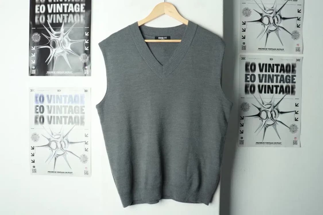 (M-L) 드로우핏 니트 조끼 루즈핏 그레이 울-169C7 상품이미지2