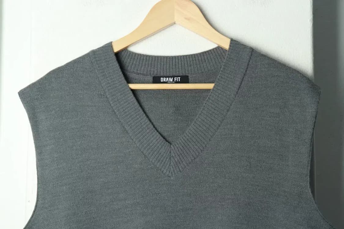 (M-L) 드로우핏 니트 조끼 루즈핏 그레이 울-169C7 상품이미지3