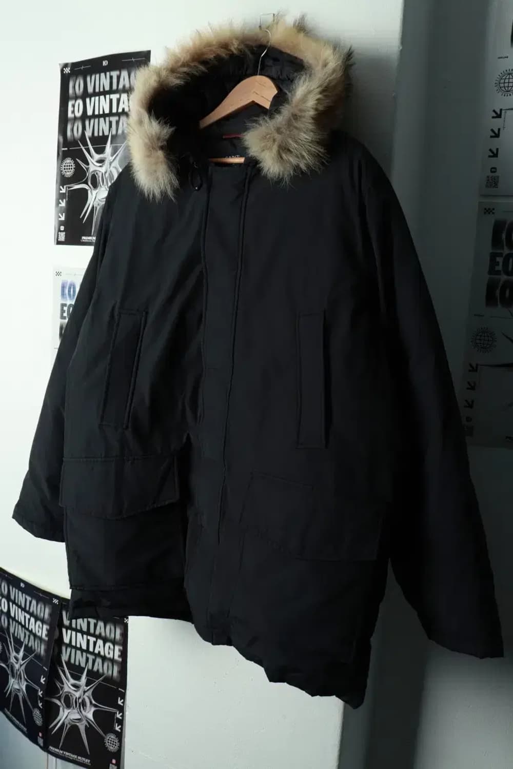 (L) 간트 패딩 점퍼자켓 구스다운 블랙 퍼 봄버-16A1B 상품이미지1