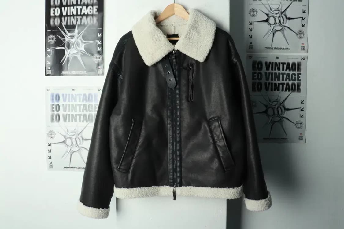 (L) 디미트리블랙 집업 바람막이 점퍼자켓 무스탕 레더 블랙-16A1F 상품이미지2