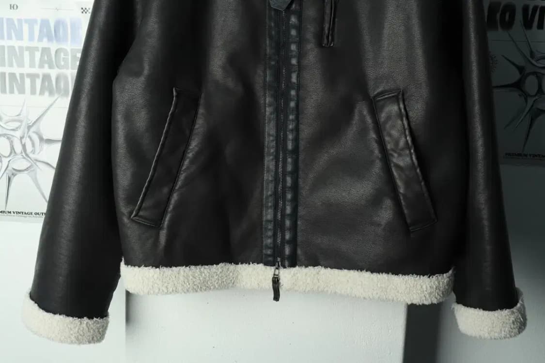 (L) 디미트리블랙 집업 바람막이 점퍼자켓 무스탕 레더 블랙-16A1F 상품이미지4