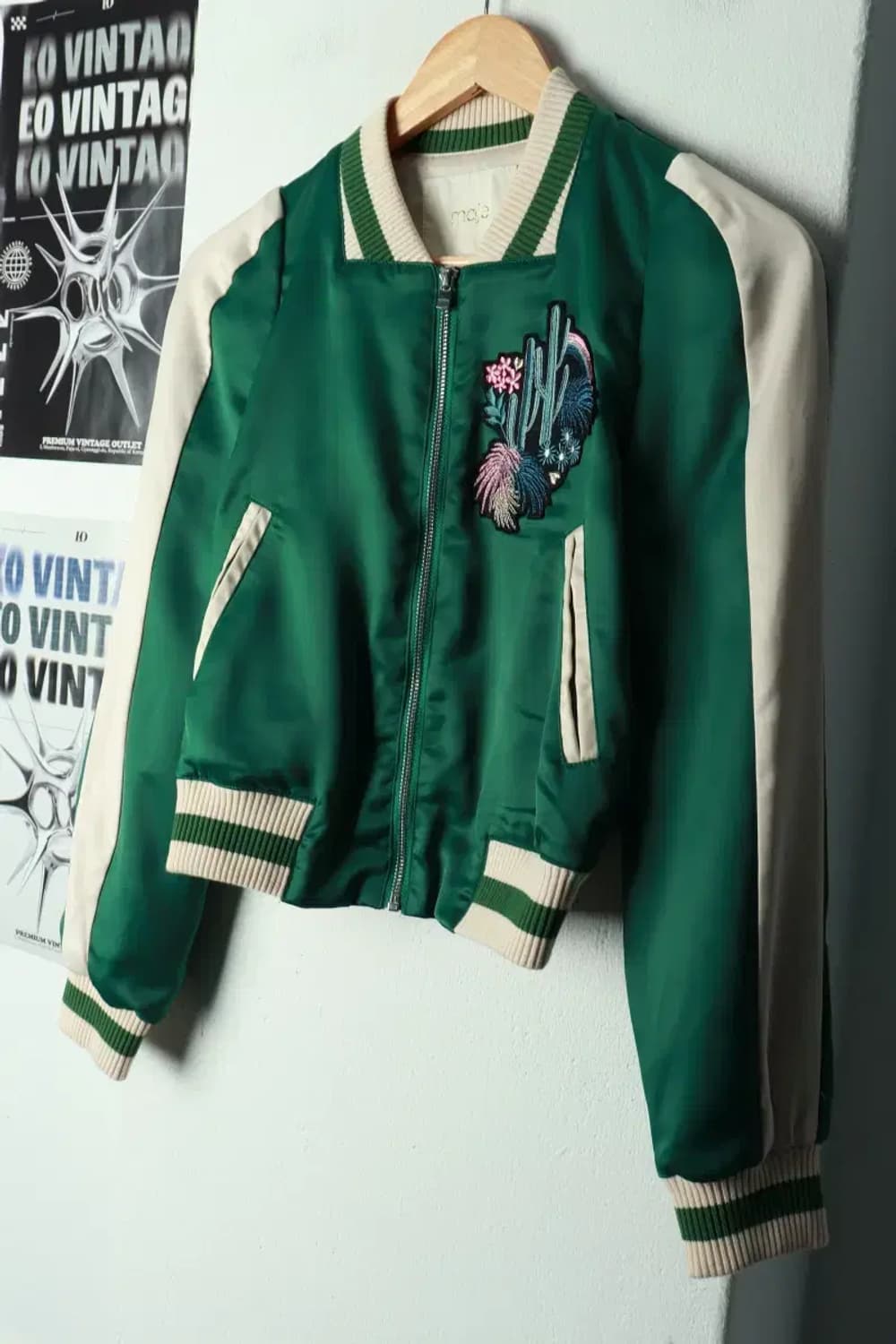 W(S) 마쥬 집업 바람막이 점퍼자켓 스카잔 플라워 그린 새틴-16A24 상품이미지1