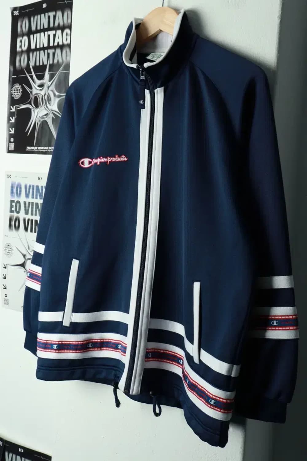 (M-XL) 챔피온 집업져지 트랙탑 일본판 네이비 올드스쿨-16A28 상품이미지1