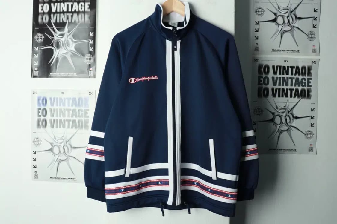 (M-XL) 챔피온 집업져지 트랙탑 일본판 네이비 올드스쿨-16A28 상품이미지2