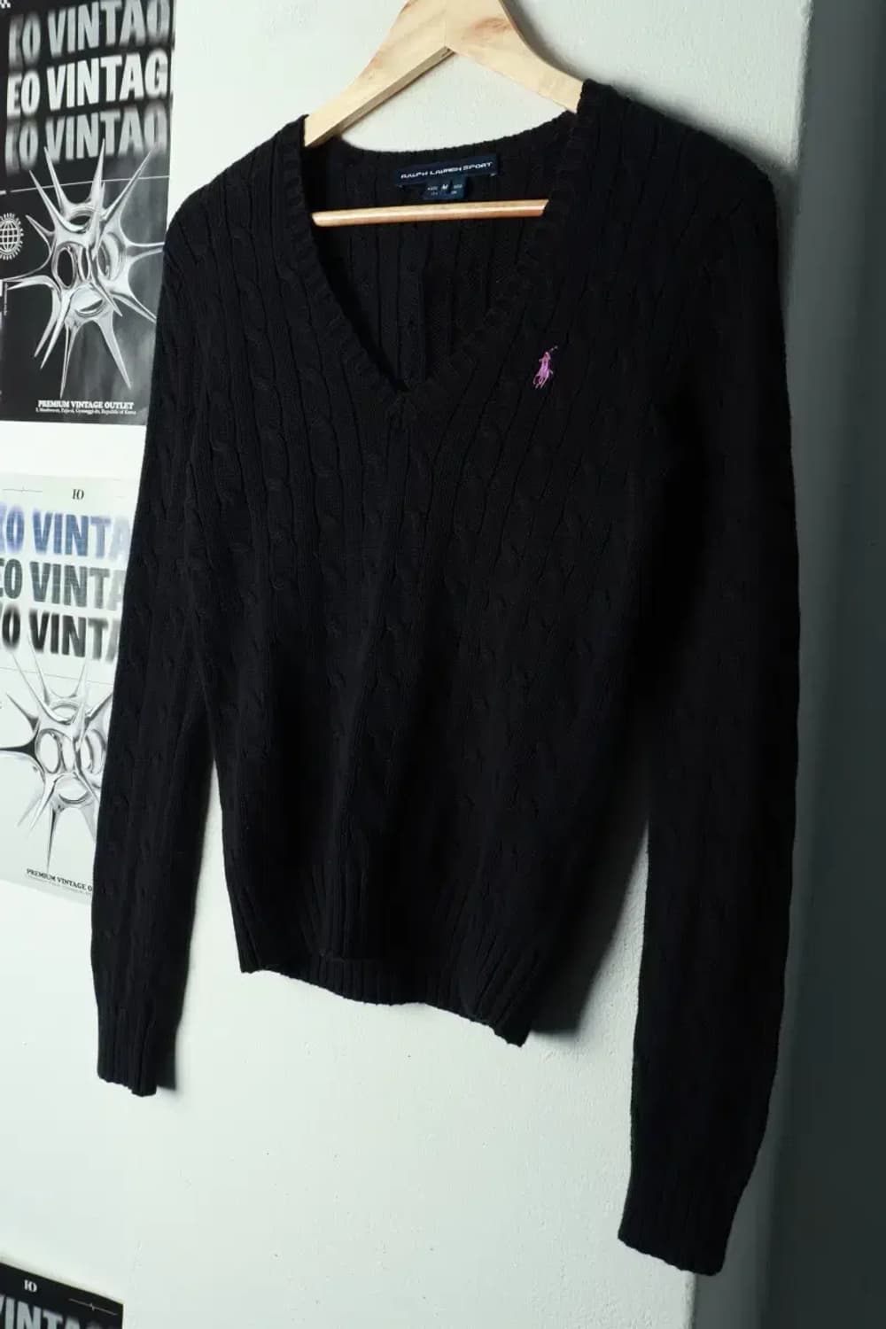 W(M-L) 폴로 랄프로렌 니트 케이블 꽈배기 블랙 포니-16A35 상품이미지1