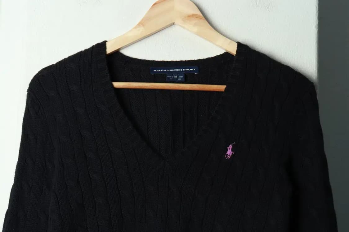 W(M-L) 폴로 랄프로렌 니트 케이블 꽈배기 블랙 포니-16A35 상품이미지3