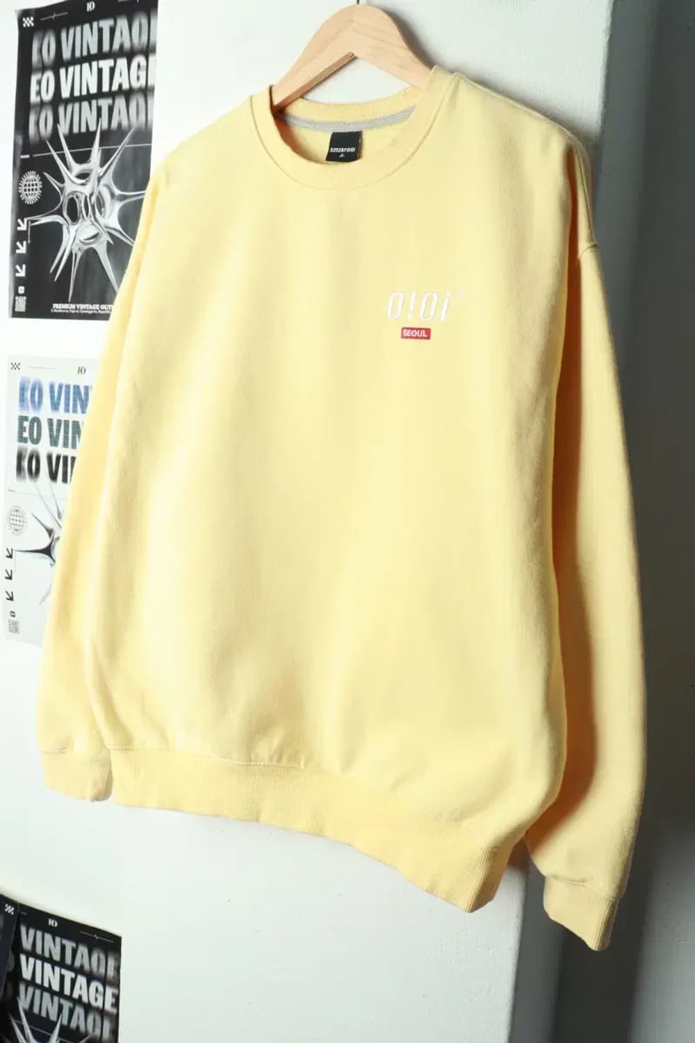 W(F) 오아이오아이 맨투맨 티셔츠 노랑 기모 키치-16A4B 상품이미지1