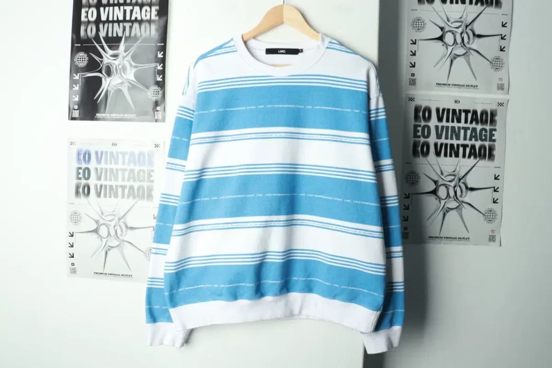 (M-L) 엘엠씨 맨투맨 티셔츠 레터링 스트라이프 연블루-16A51 상품이미지2