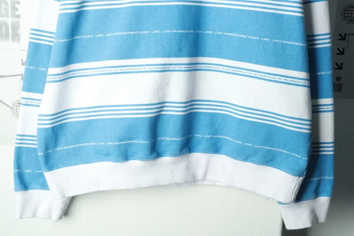 (M-L) 엘엠씨 맨투맨 티셔츠 레터링 스트라이프 연블루-16A51 상품이미지4