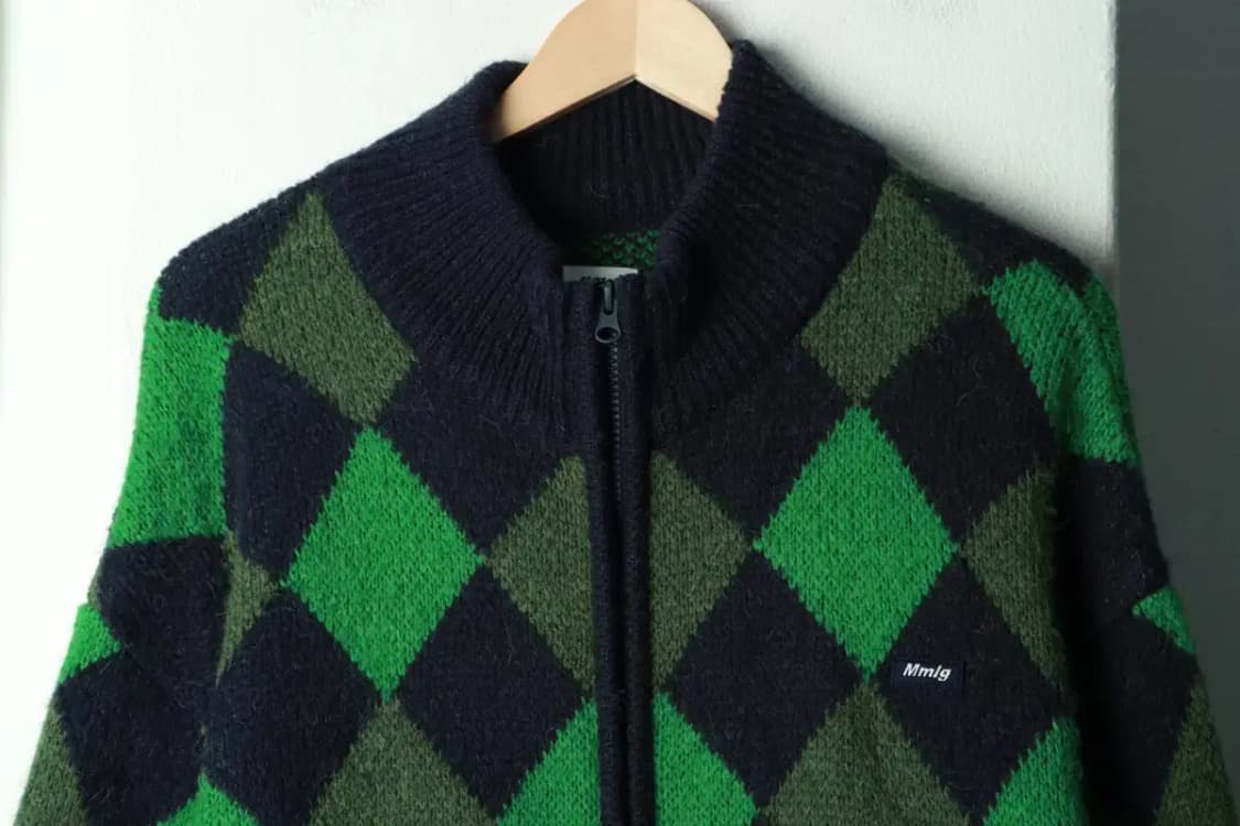 (L-2XL) 엠엠엘지 니트 가디건 집업 체커보드 루즈핏 그린-169F6 상품이미지3