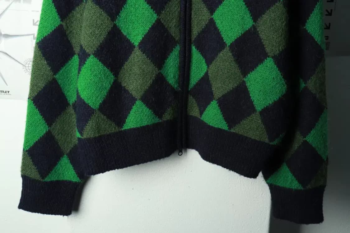 (L-2XL) 엠엠엘지 니트 가디건 집업 체커보드 루즈핏 그린-169F6 상품이미지4
