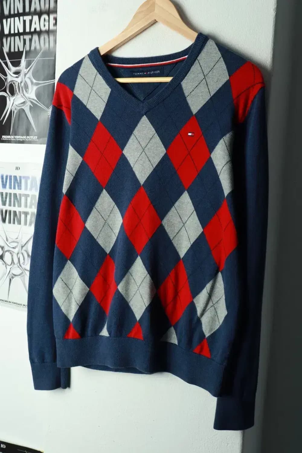 (M) 타미힐피거 니트 아가일 블루-169F8 상품이미지1