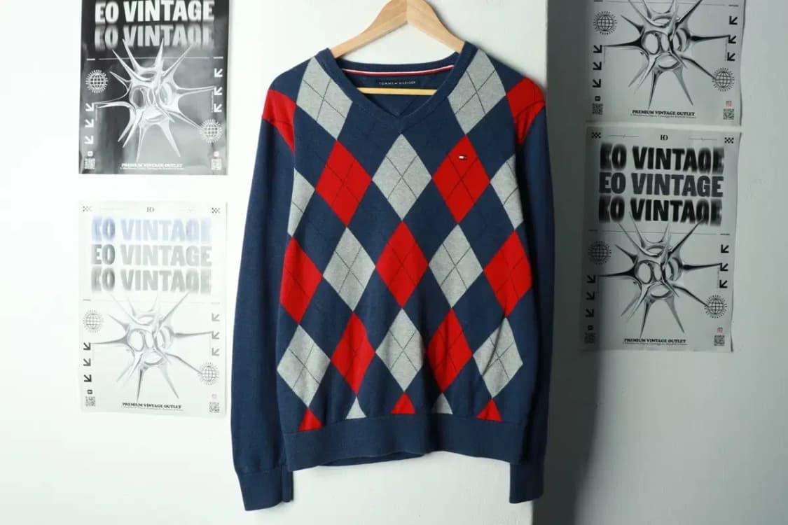 (M) 타미힐피거 니트 아가일 블루-169F8 상품이미지2