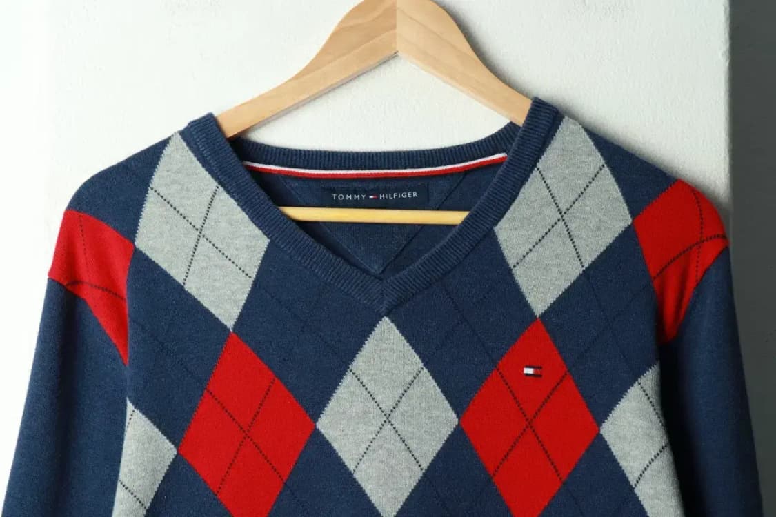 (M) 타미힐피거 니트 아가일 블루-169F8 상품이미지3