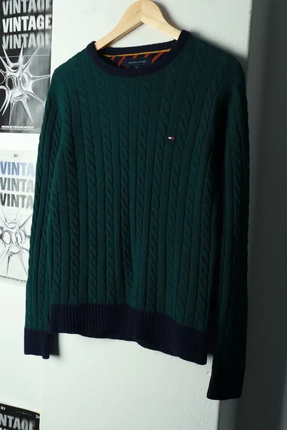 (M) 타미힐피거 니트 워셔블 케이블 꽈배기 그린 울-169FA 상품이미지1