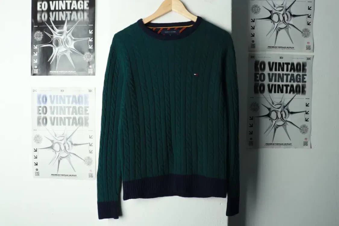 (M) 타미힐피거 니트 워셔블 케이블 꽈배기 그린 울-169FA 상품이미지2