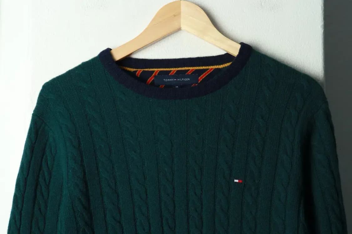 (M) 타미힐피거 니트 워셔블 케이블 꽈배기 그린 울-169FA 상품이미지3