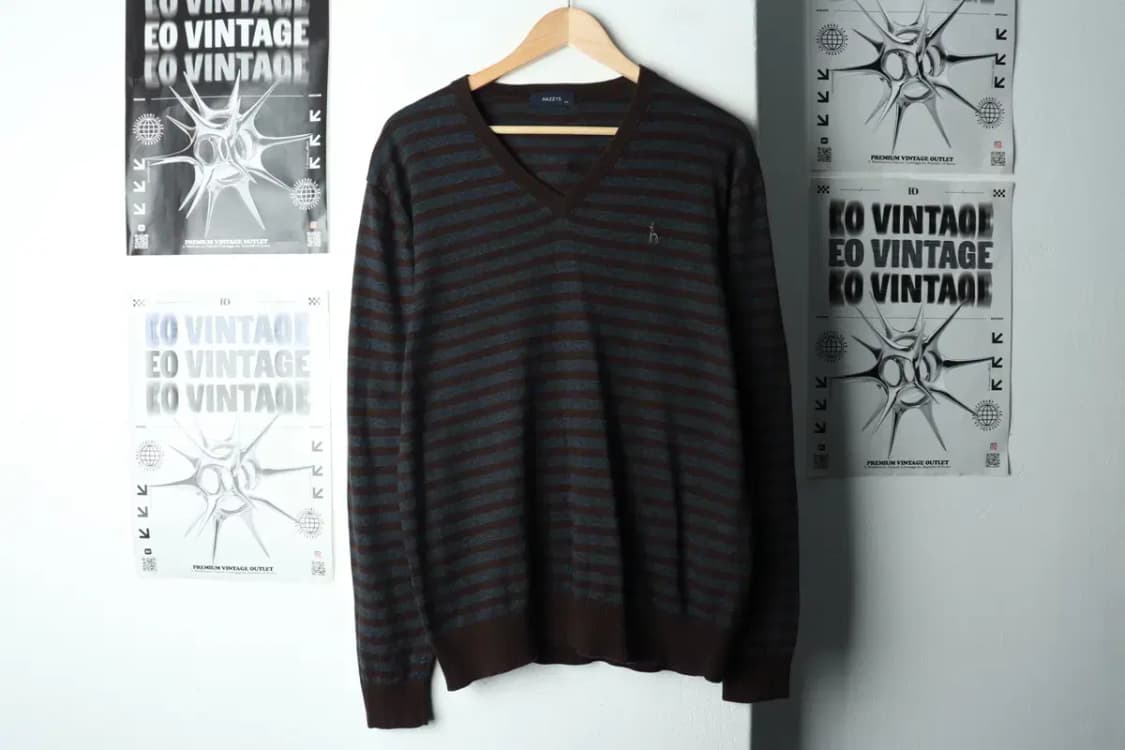 W(2XL) 헤지스 니트 브이넥 스트라이프 브라운-166CF 상품이미지2