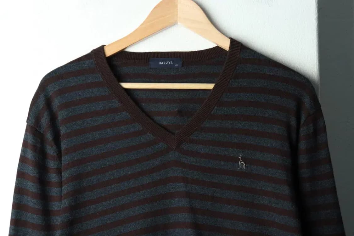 W(2XL) 헤지스 니트 브이넥 스트라이프 브라운-166CF 상품이미지3