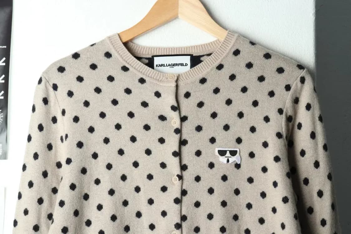 W(M) 칼라거펠트 니트 가디건 도트 베이지 울 땡땡이-166D7 상품이미지3