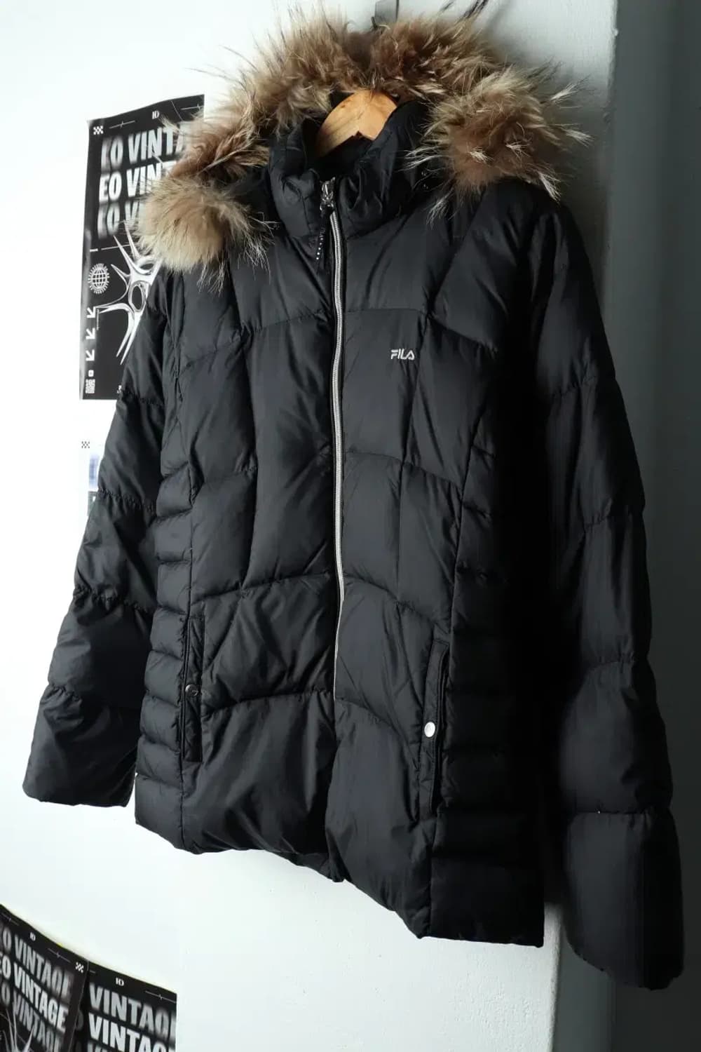 W(XL) 휠라 패딩 점퍼자켓 덕다운 블랙 퍼-166EB 상품이미지1