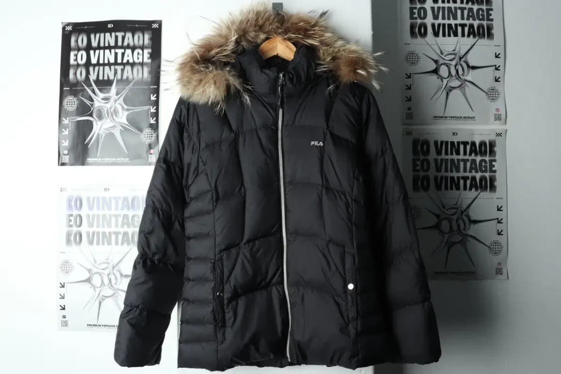 W(XL) 휠라 패딩 점퍼자켓 덕다운 블랙 퍼-166EB 상품이미지2