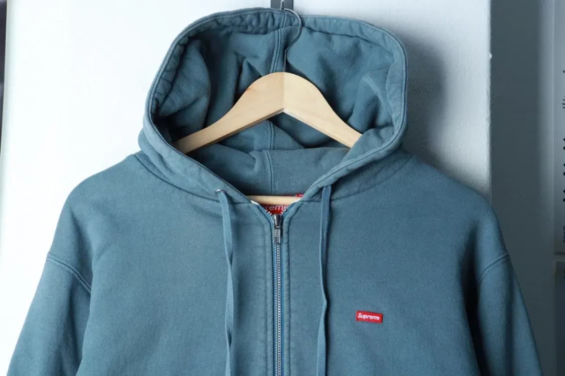 (L-XL) 슈프림 후드집업 스몰박스로고 연블루 헤비 피그먼트-16B06 상품이미지3