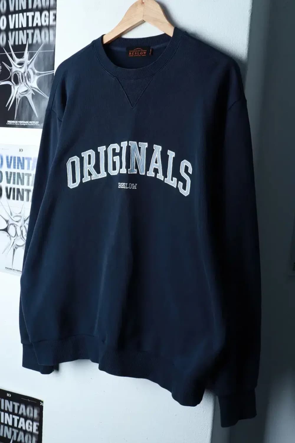 (XL-2XL) 비슬로우 맨투맨 티셔츠 루즈핏 네이비 아메카지-16B18 상품이미지1