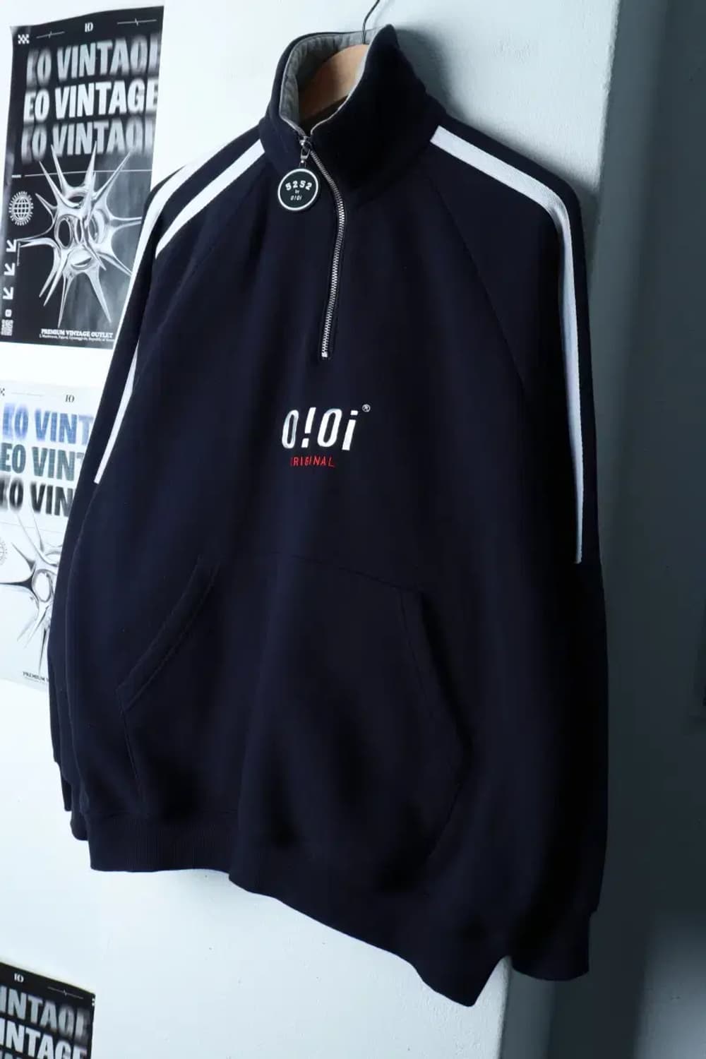 (F) 오아이오아이 맨투맨 티셔츠 반집업 네이비 기모 올드스쿨-16B1A 상품이미지1