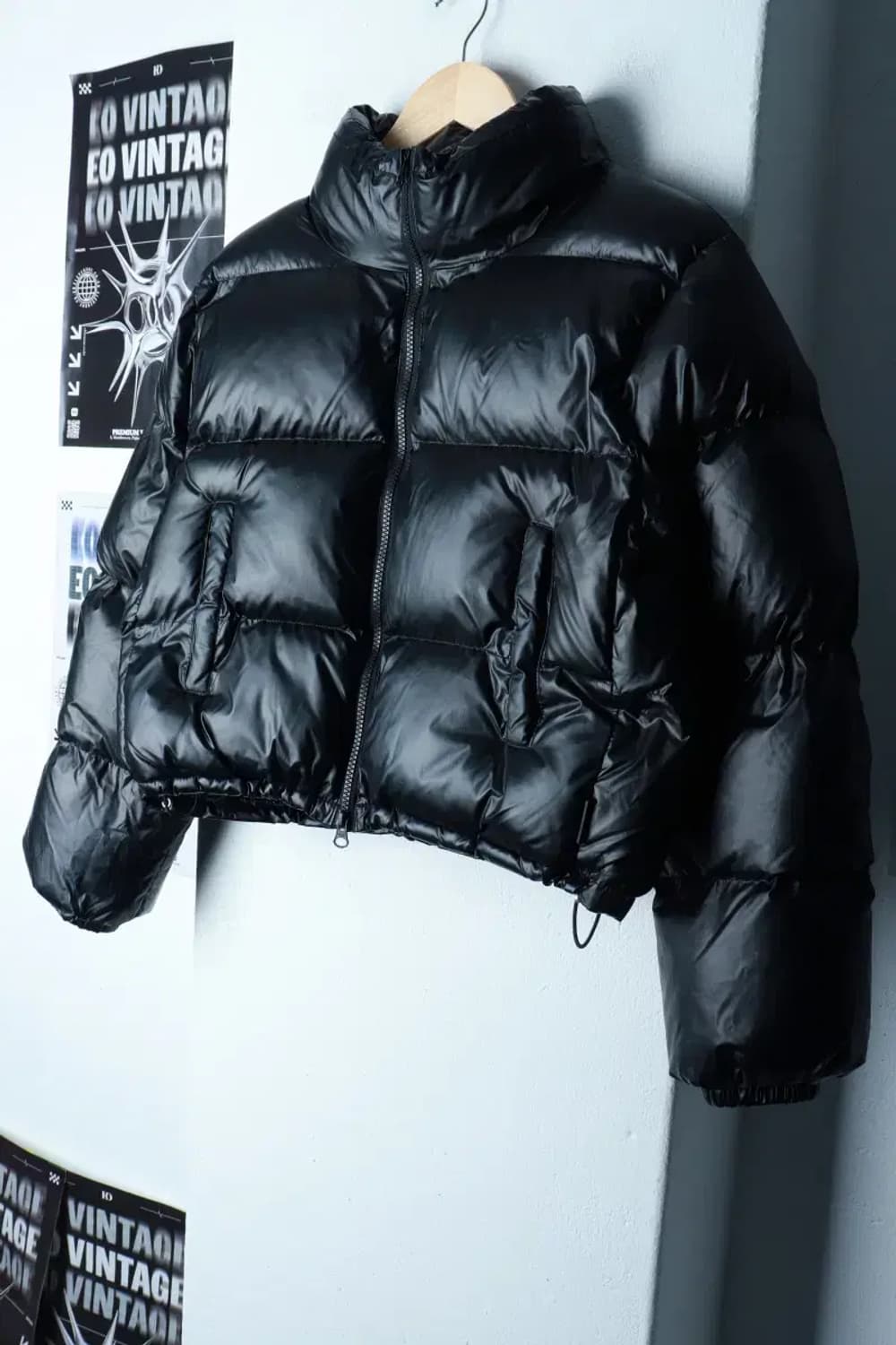 W(XS) 라퍼지스토어 패딩 점퍼자켓 무광 크롭 블랙 발열-16B26 상품이미지1