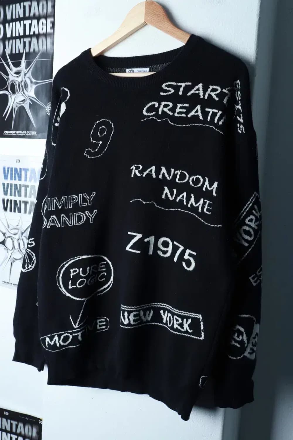 (L-XL) 자라 니트 레터링 블랙 올드스쿨-16B91 상품이미지1