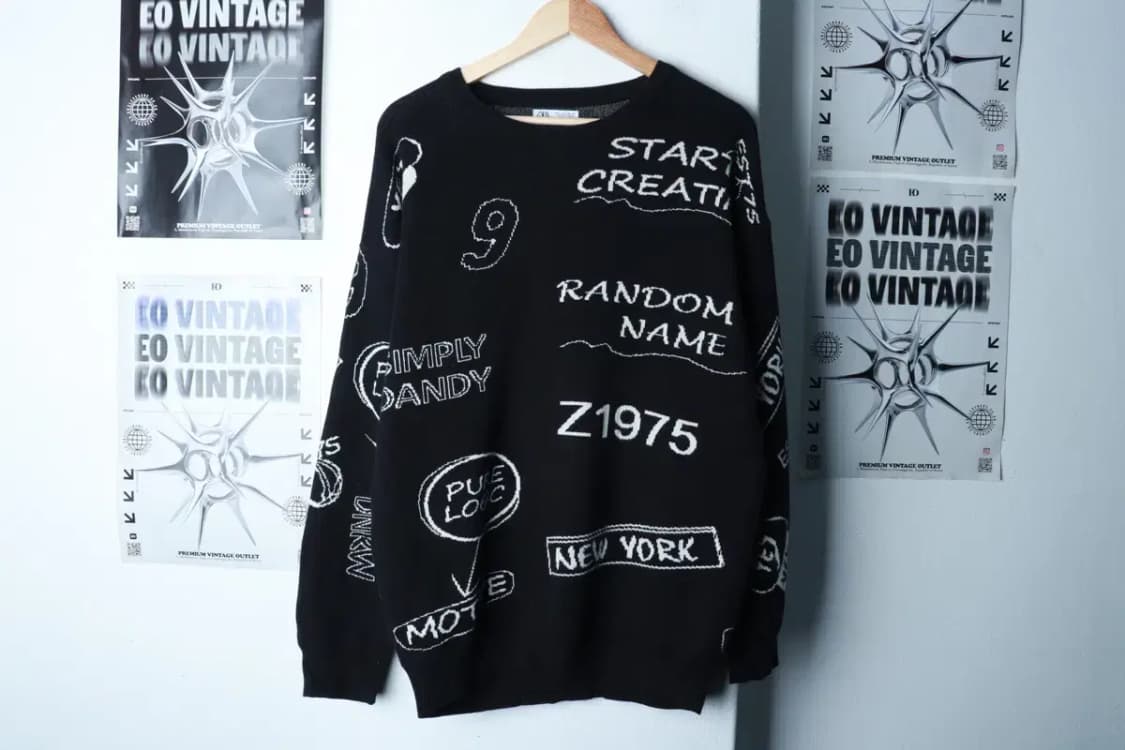 (L-XL) 자라 니트 레터링 블랙 올드스쿨-16B91 상품이미지2