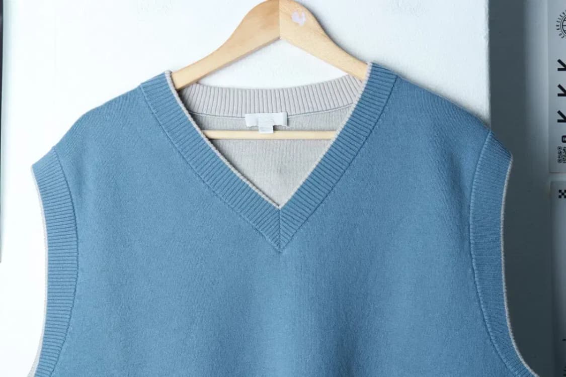 (M-XL) 코스 니트 조끼 오버핏 연블루 울-16B94 상품이미지3