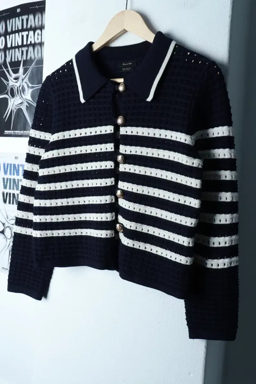 W(XS-S) 마시모두띠 니트 가디건 스트라이프 네이비 한정판-16BD6 상품이미지1