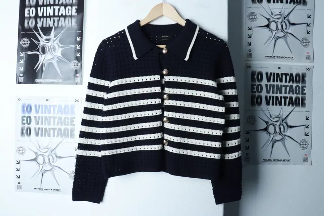 W(XS-S) 마시모두띠 니트 가디건 스트라이프 네이비 한정판-16BD6 상품이미지2