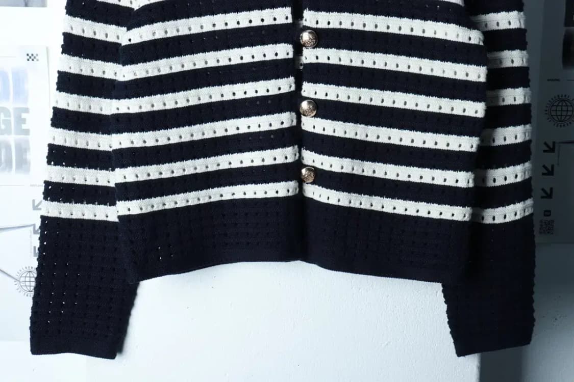 W(XS-S) 마시모두띠 니트 가디건 스트라이프 네이비 한정판-16BD6 상품이미지4
