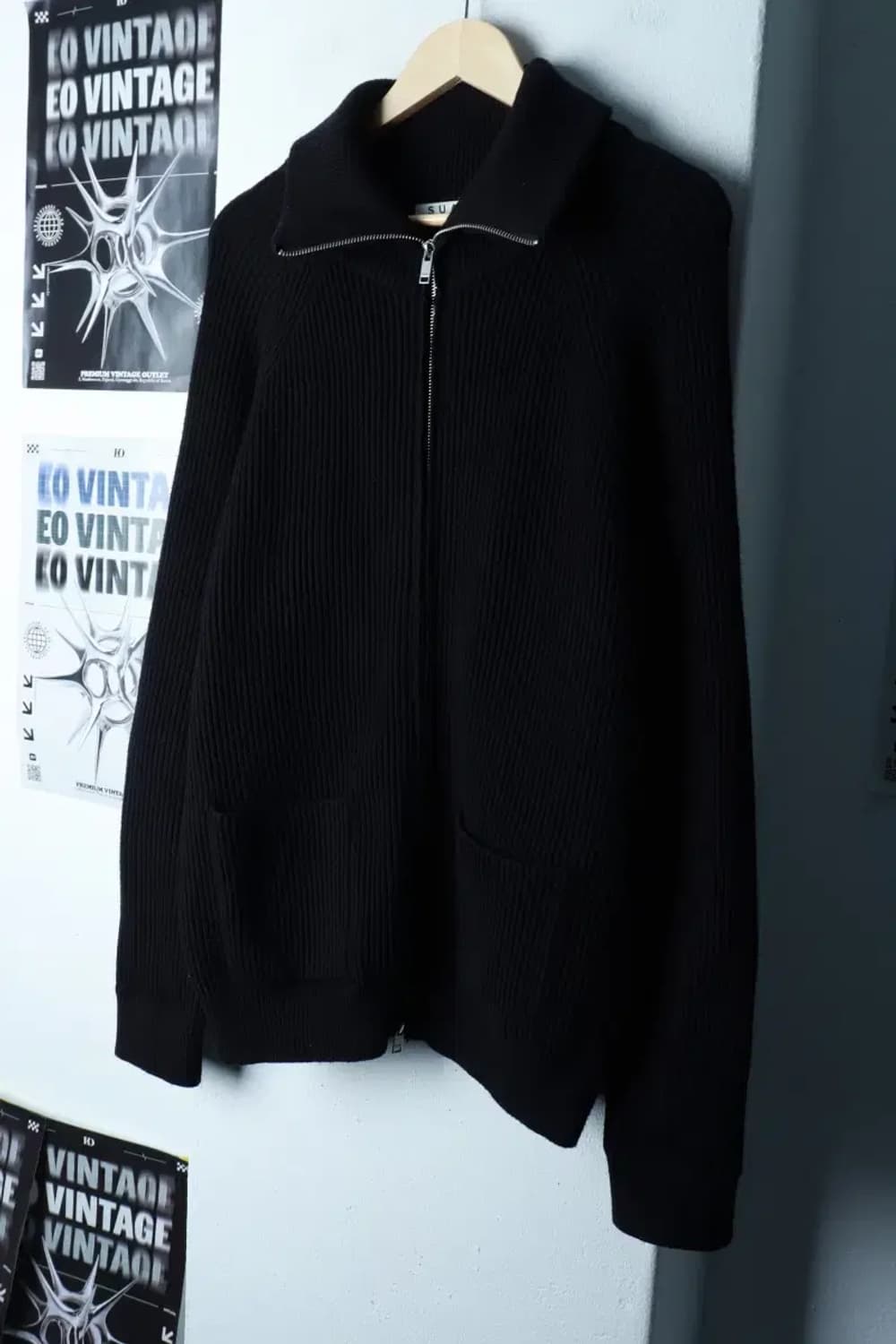 (M-L) 수아레 니트 가디건 집업 무지 블랙 놈코어-16BD7 상품이미지1