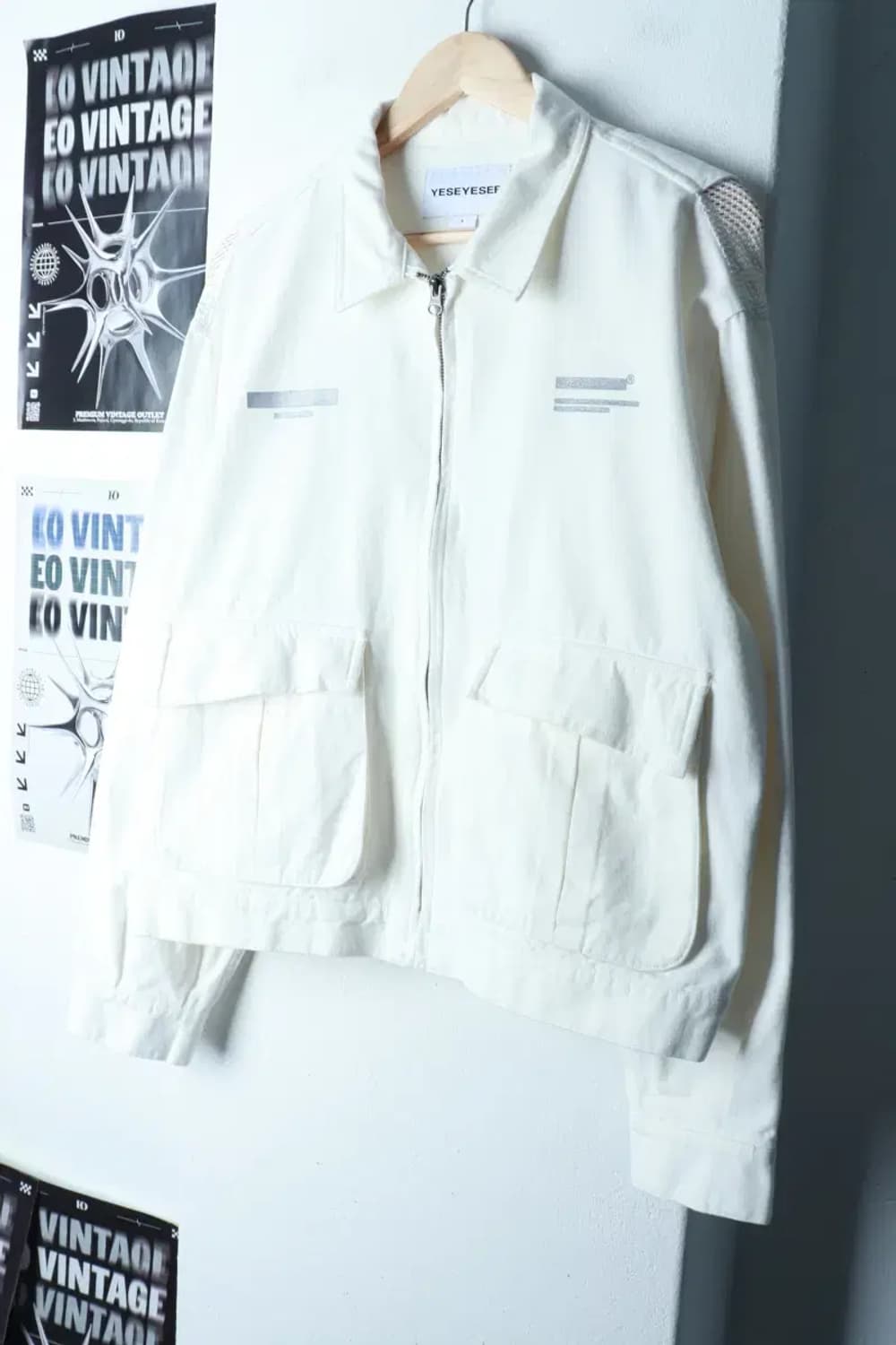 (L) 예스아이씨 집업 바람막이 점퍼자켓 트러커 화이트 스트릿-16BE2 상품이미지1