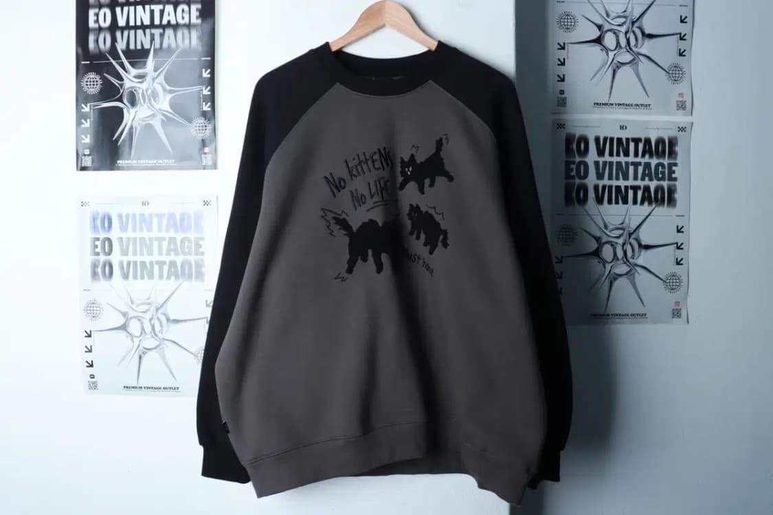 (L-XL) 꼼파뇨 맨투맨 티셔츠 나그랑 차콜 기모 고양이-16BE3 상품이미지2