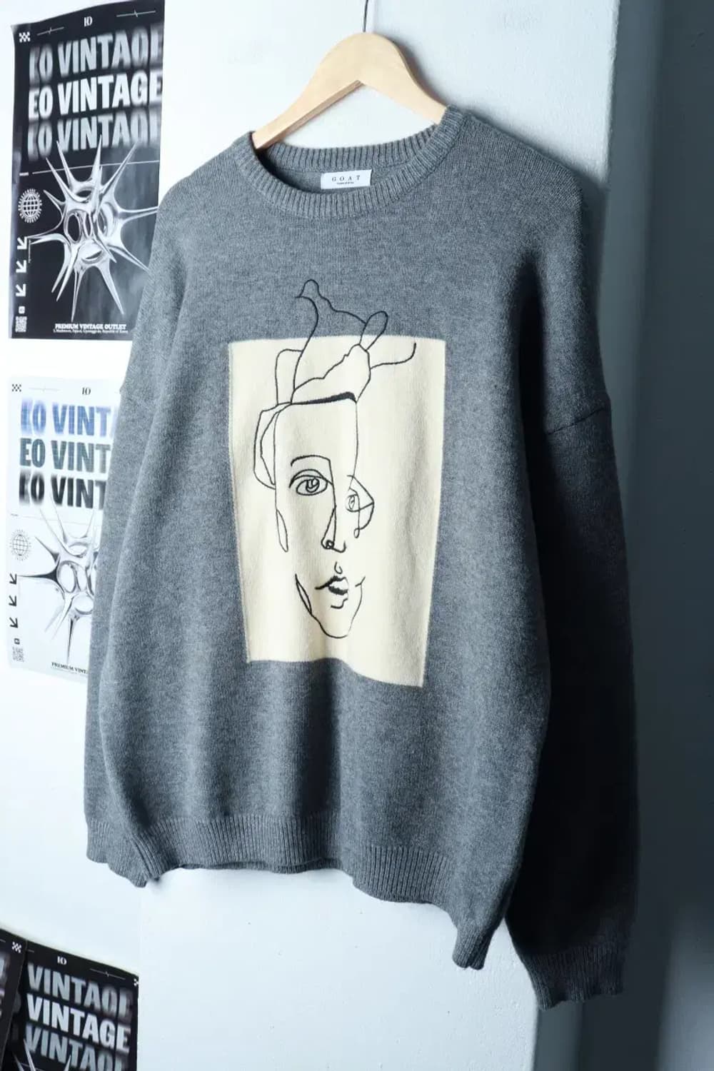 (F) 브랜드빈티지 니트 명화 루즈핏 그레이-16BF2 상품이미지1