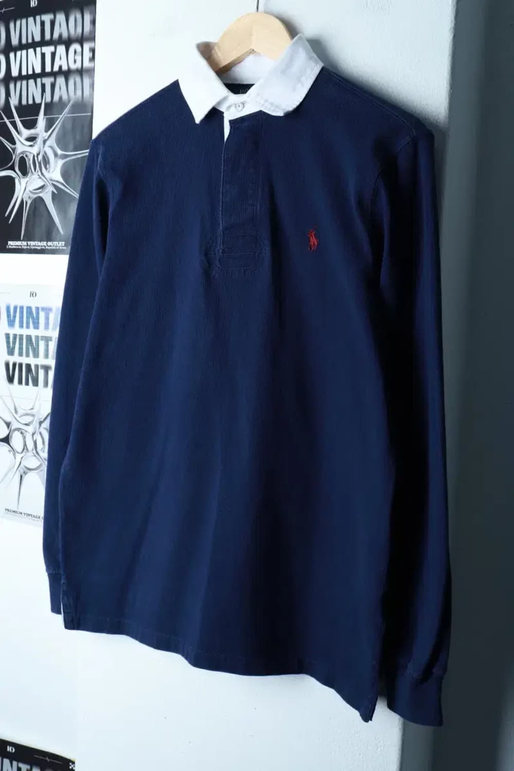 (S-M) 폴로 랄프로렌 카라 긴팔티셔츠 럭비 네이비 포니-16BF9 상품이미지1