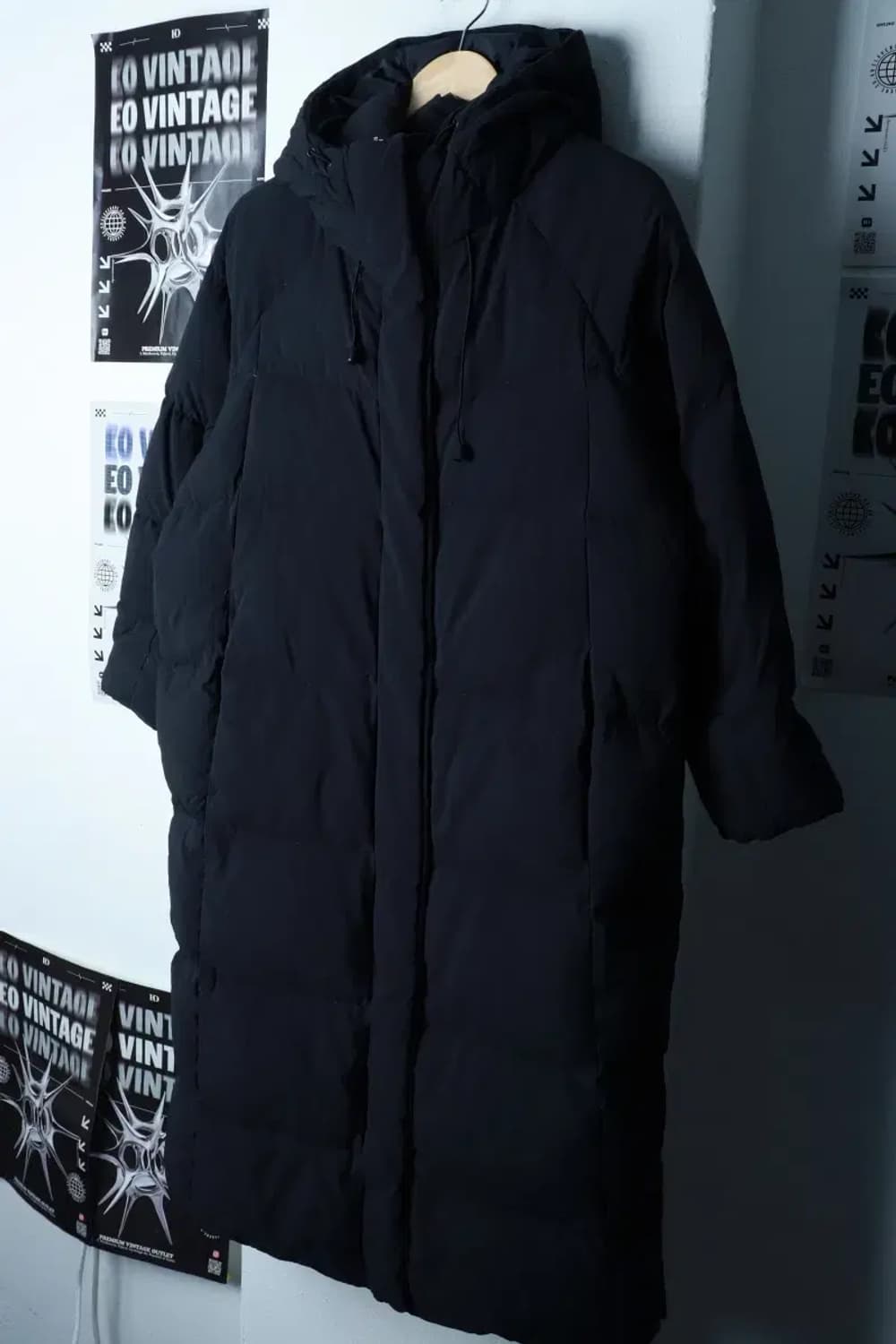 W(F) 스튜디오 톰보이 패딩 점퍼자켓 덕다운 블랙 롱-16C0A 상품이미지1