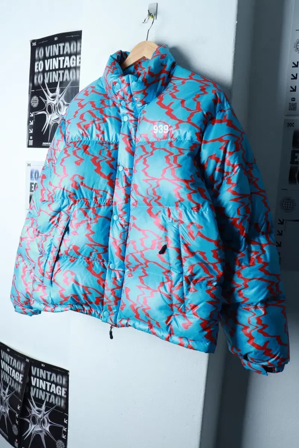 (S-M) 아카이브 볼드 패딩 점퍼자켓 연블루 패턴 덕다운-16C0D 상품이미지1