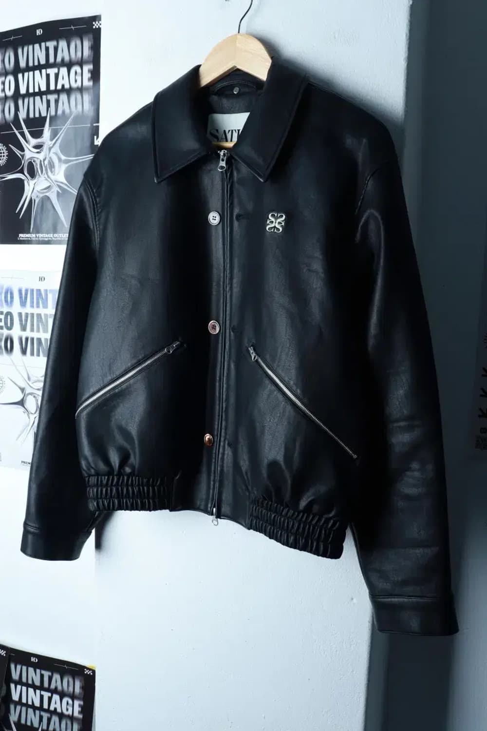 (M-L) 새터 집업 바람막이 점퍼자켓 테오 비건 레더 블랙-16C18 상품이미지1