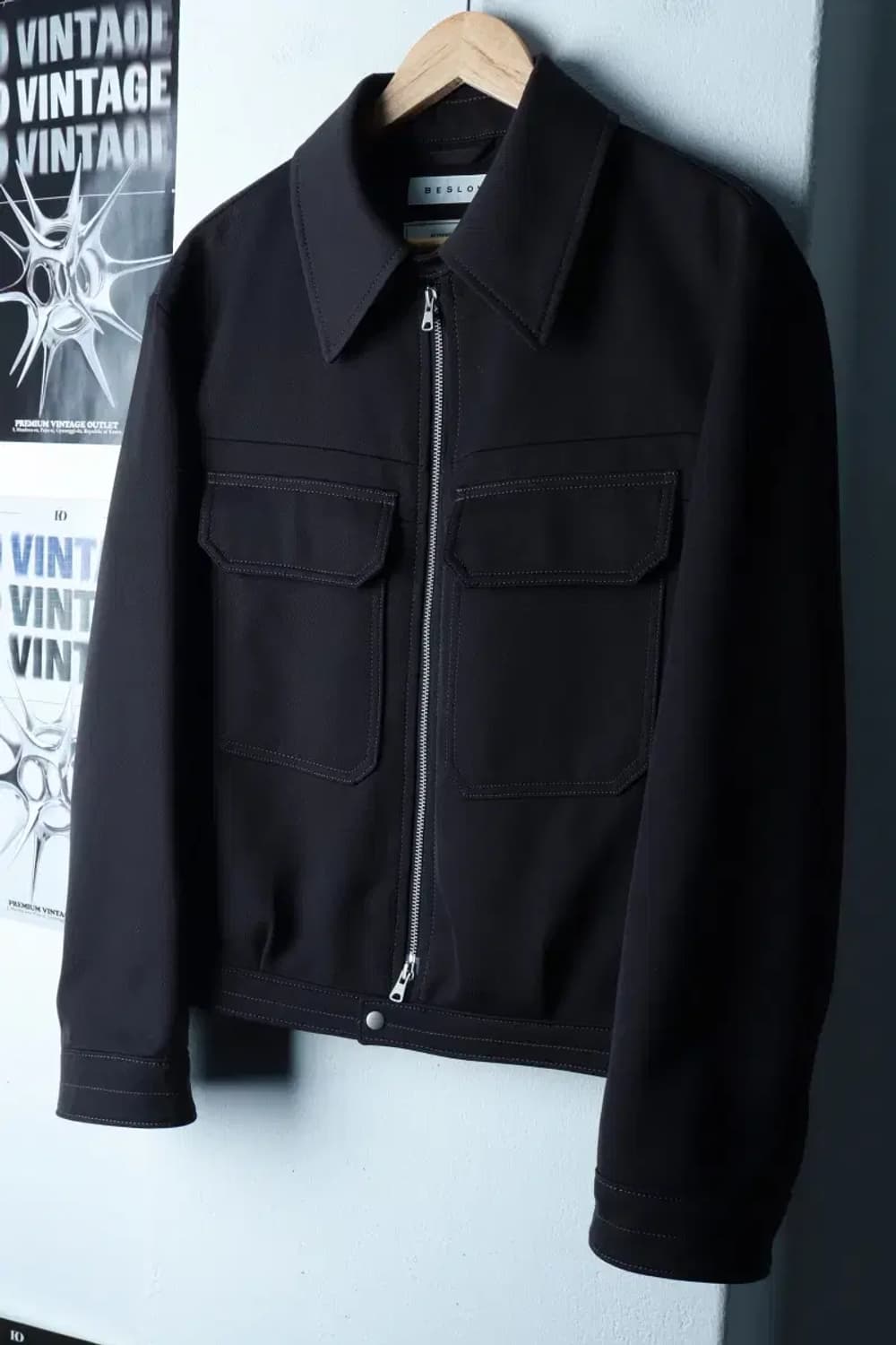 (S-M) 비슬로우 집업 바람막이 점퍼자켓 블루종 차콜 울-16C1C 상품이미지1