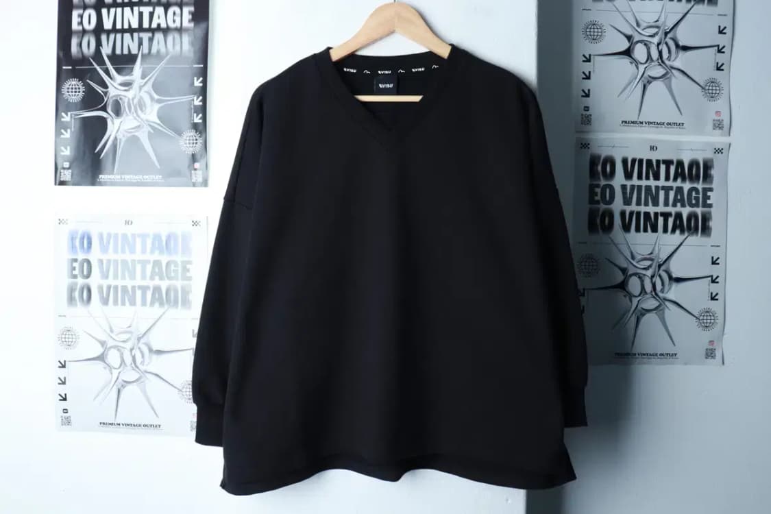 W(S) 에비수 맨투맨 티셔츠 브이넥 루즈핏 블랙-16B88 상품이미지2