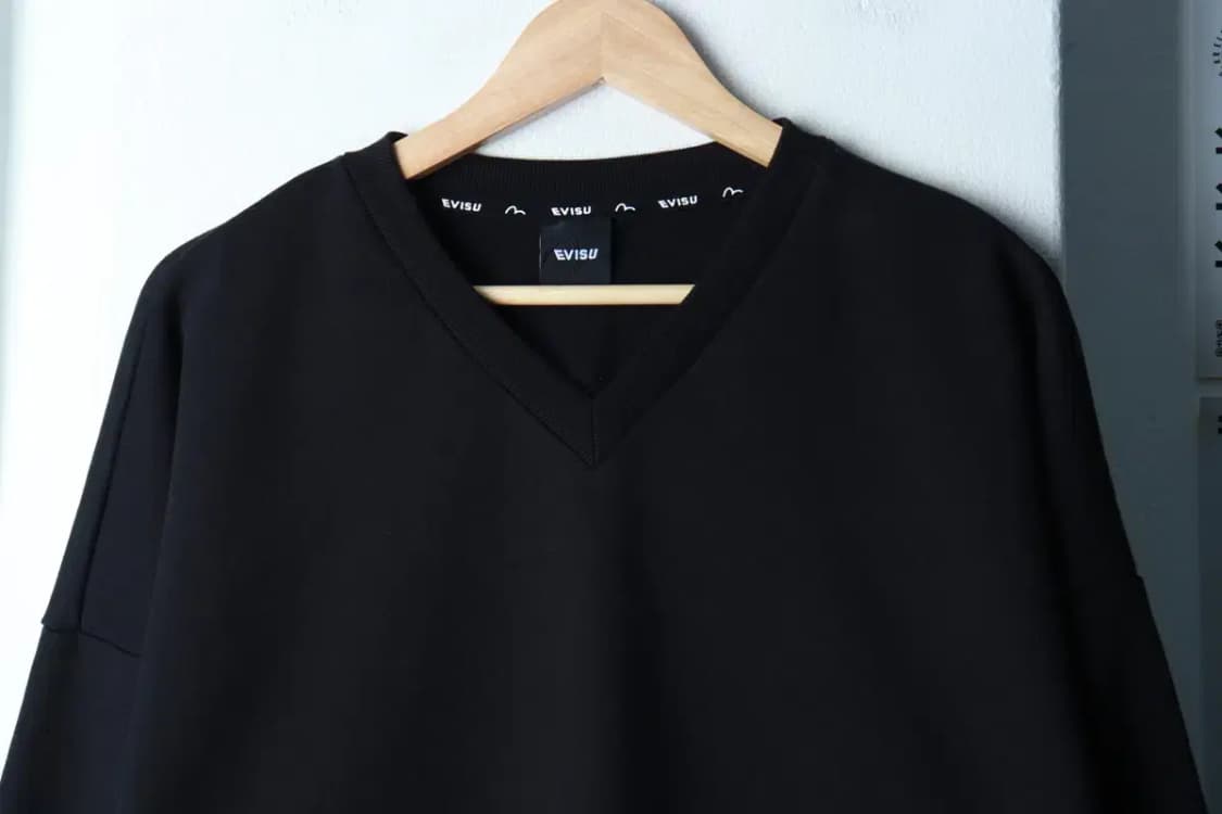 W(S) 에비수 맨투맨 티셔츠 브이넥 루즈핏 블랙-16B88 상품이미지3