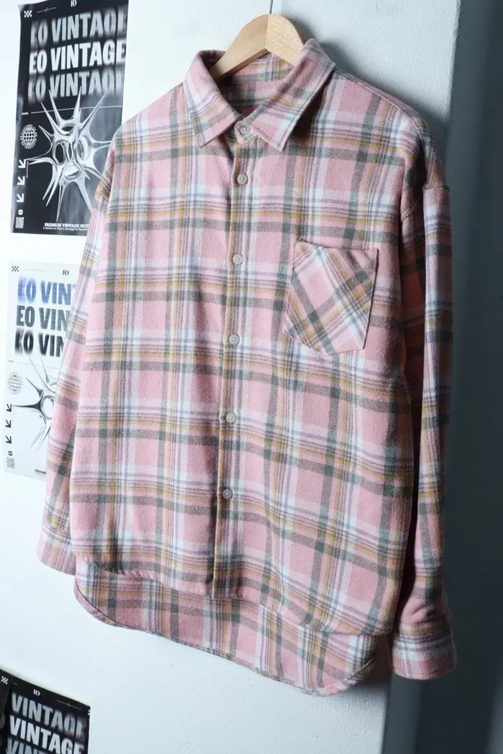 (F) 어반드레스 셔츠 남방 체크 플란넬 핑크 울-16C89 상품이미지1